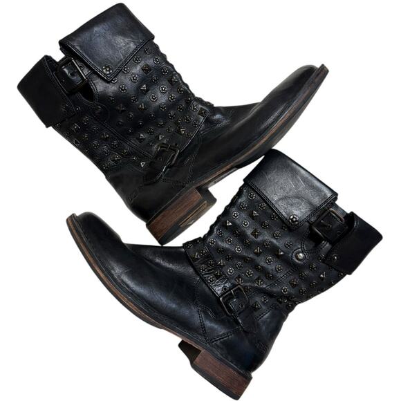 UGG Australia Conor Studded Moto Leather Boot Black Women Size 9.5 - Picture 2 of 10